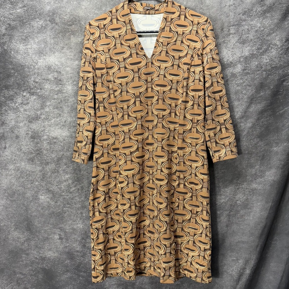 J.McLaughlin Ivana Shift Dress Size L Brown Basketweave Print Catalina Cloth